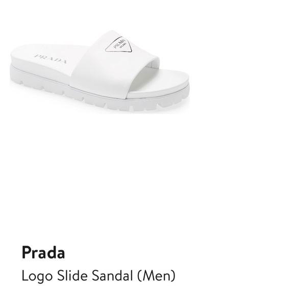 Prada Men’s silkscreen logo print slides sandals White leather New US 12 & 12.5 - Picture 2 of 14